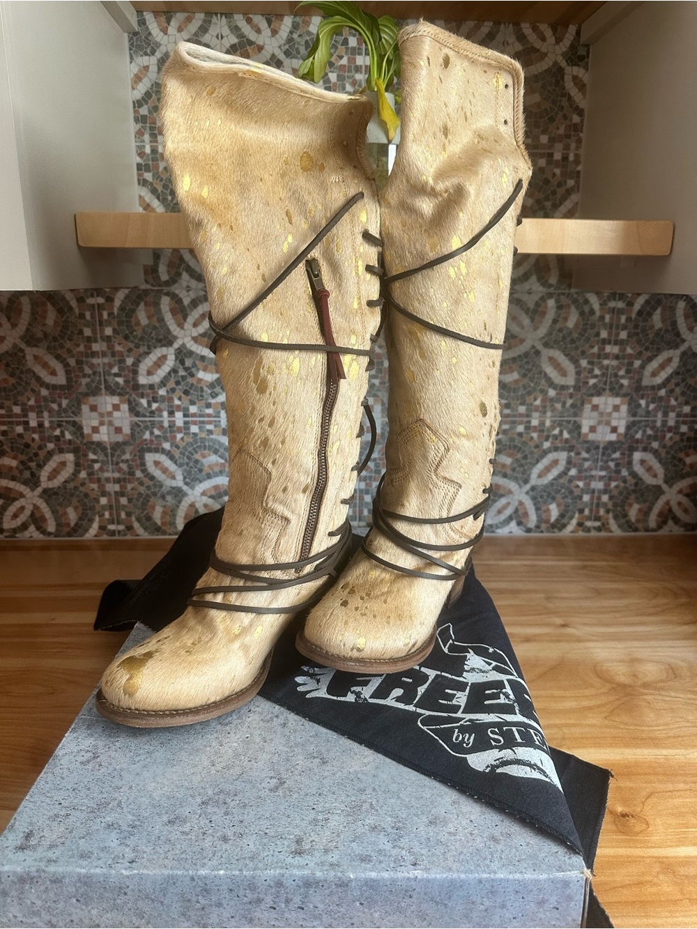 Freebird by Steven Cream Cowhide Over-the-Knee Wrap Boots